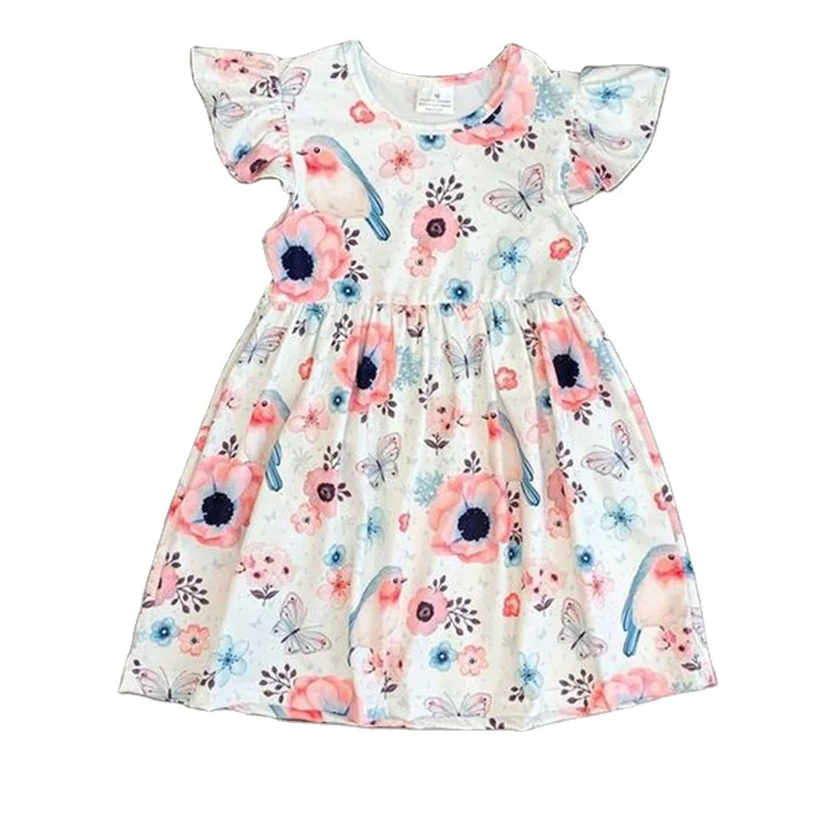 Boutique little girl cotton ruffle pearl dress chicken  printed kids clothes  0M-10T year old girl pearl dress