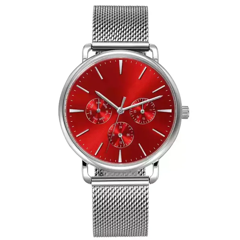Fashion stainless steel case calendar 24 hour show men leisure quartz wristwatch