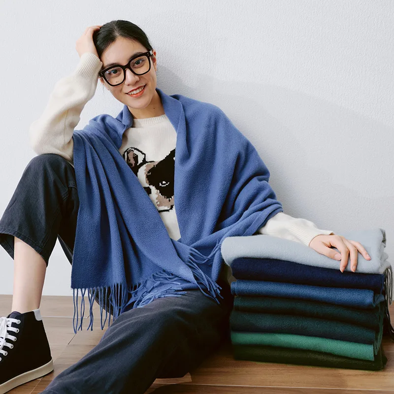 Luxury thick shawl knitted pashmina winter plain ladies 100 cashmere women scarves 60*180cm