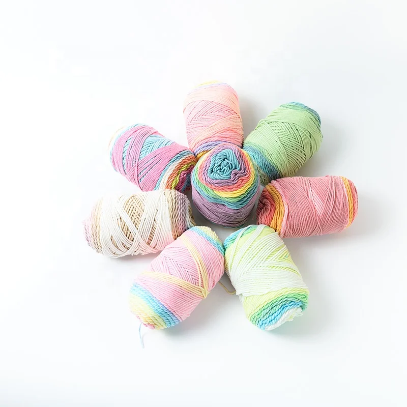 Hot sale rainbow 45% cotton and 55% acrylic blended Multicolor crochet cake yarn ball
