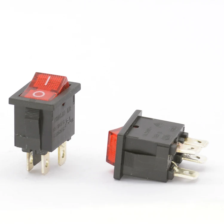 HONGJU MR-6-210-C5L-BR Square Rocker Switches Black Mini with Red LED light 4 Pin ON OFF Rocker Switch