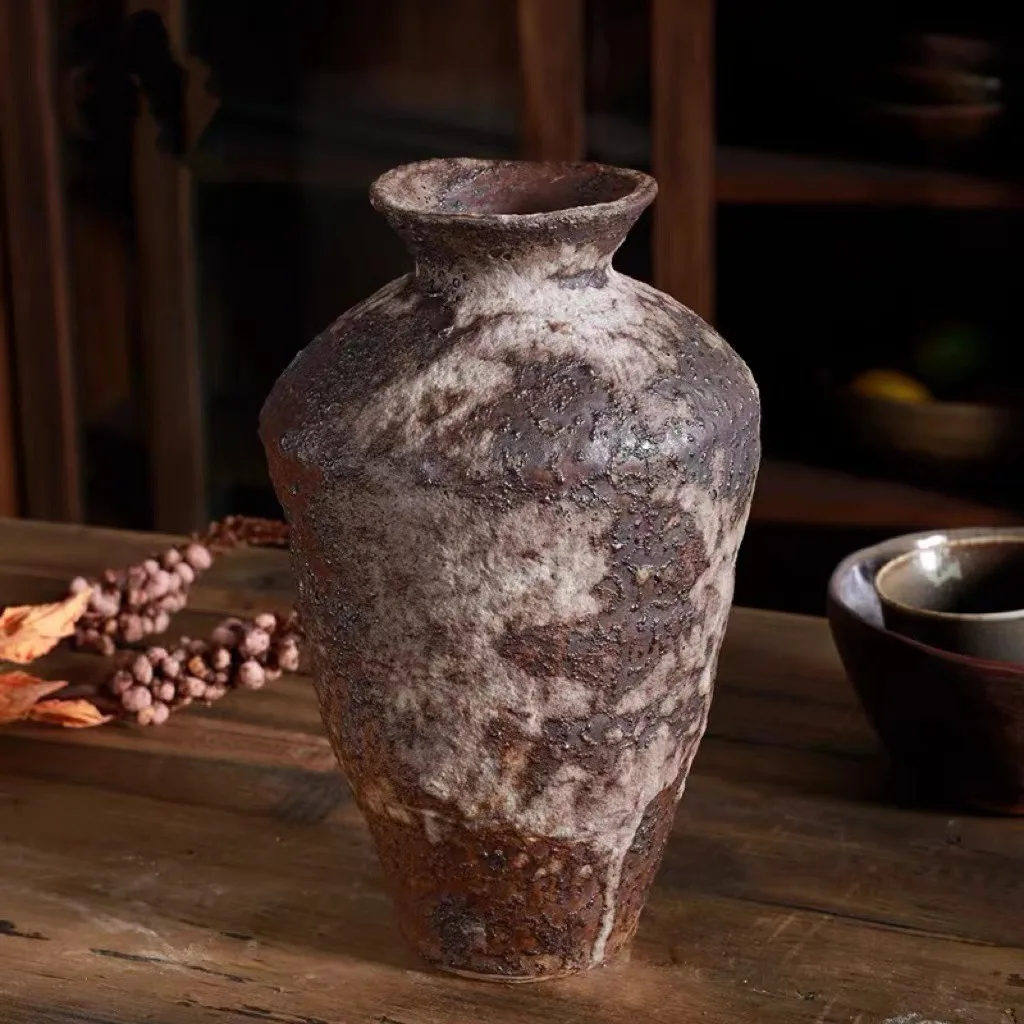 Vintage Japanese Style Antique Ceramic Flower Vase Handmade Rustic Hydroponic Flower Arrangement Porcelain