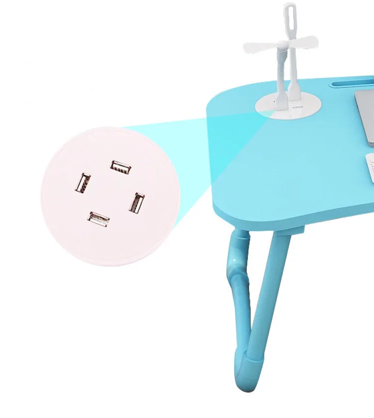 
Multifunctional Folding Laptop Desk Wood Mdf Usb Fans Light Laptop Table With Cup Holder Bedside Tray 