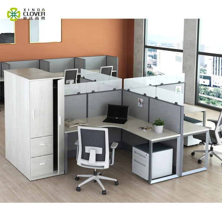 Metal Leg Office Desk 4 Way Workstations Partition X shaped Office Cubicle Table