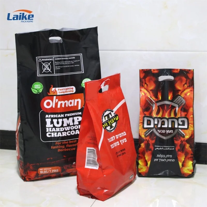Low price gravure printing 3kg 5kg 10kg plastic pp woven sack charcoal packing briquette carbon brick lump charcoal bag