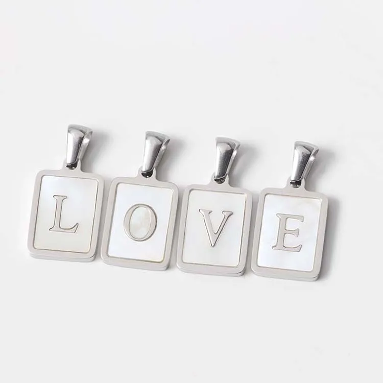 Hot Sales Stainless Steel 18K Gold Plated Initial Letters Shell Square Pendant for Necklace