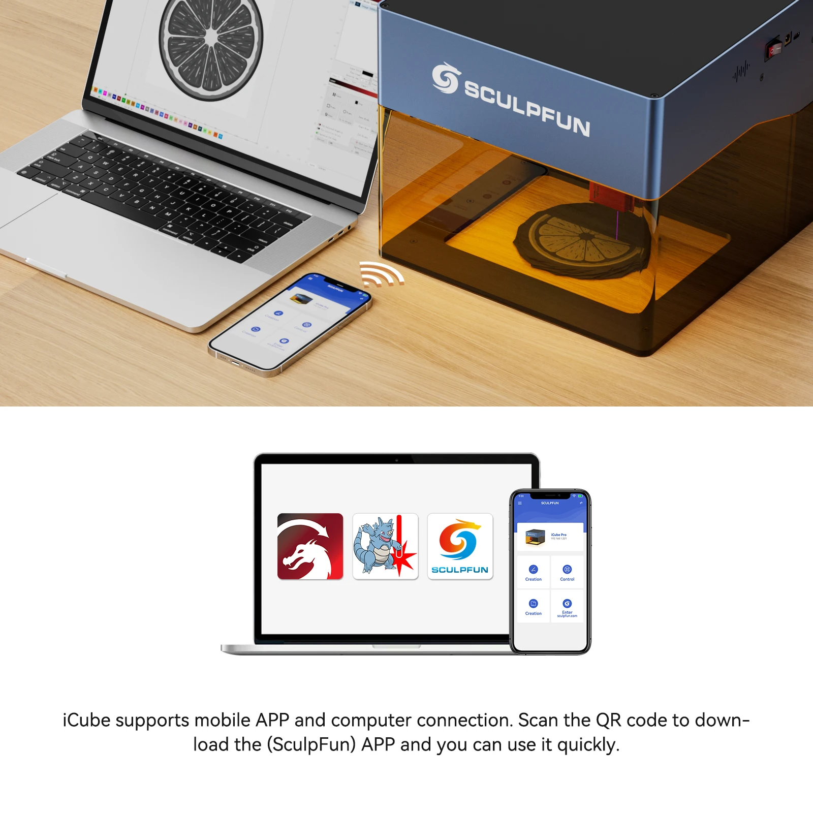 SCULPFUN iCube 3W Portable DIY Printer Logo Mark Printer Cutter Home Desktop Mini Grabadora Laser Engraving Machines