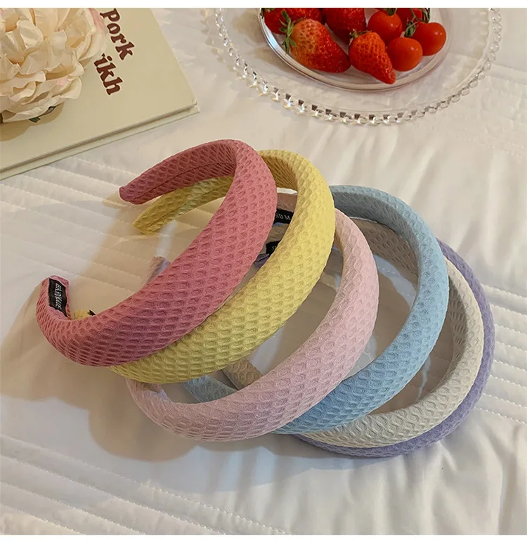 Summer 2022 New hair hoop Temperament headwear Sponge hair band high cranial top Waffle blue hair bands for  women