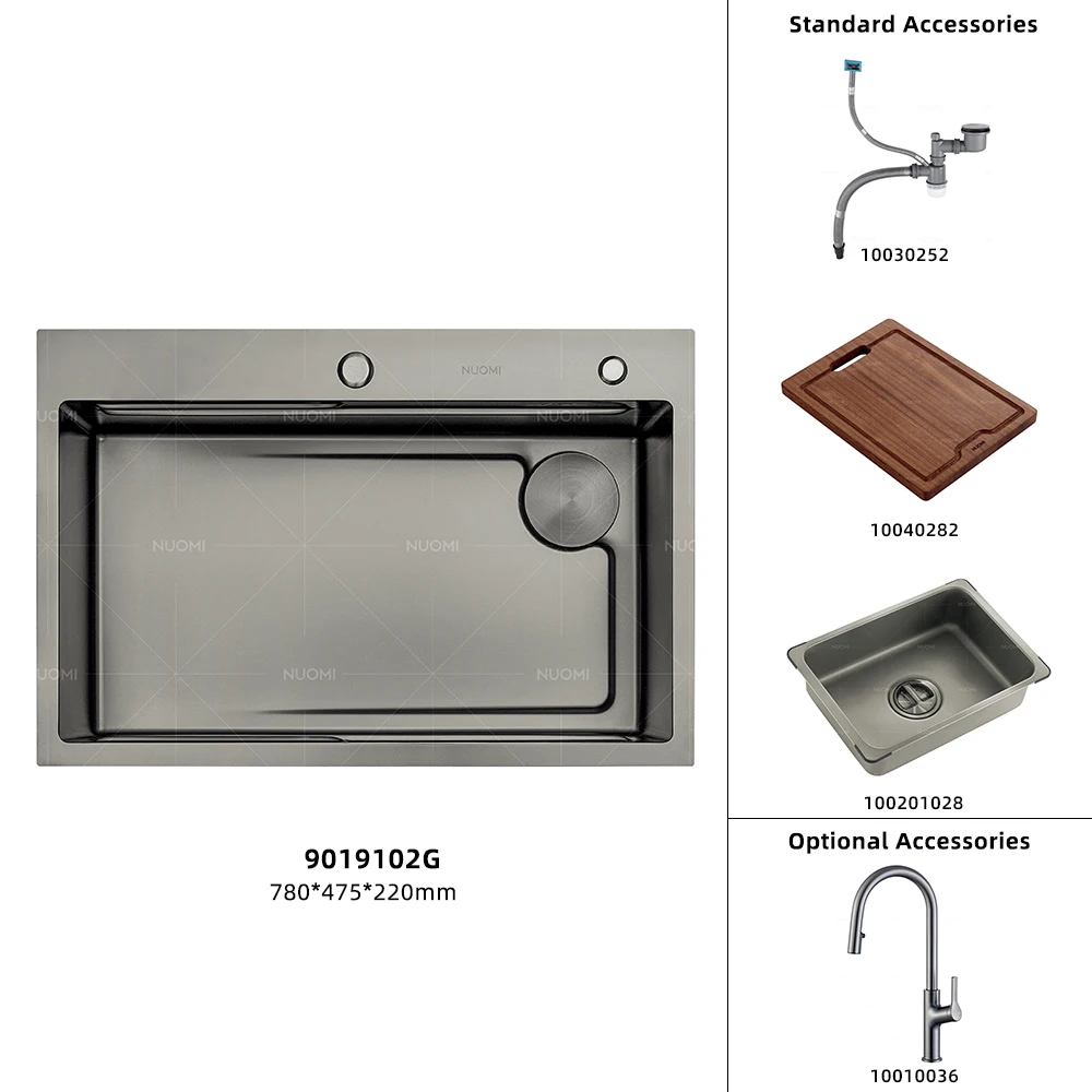 NUOMI CARLOW Handmade Kitchen Sink Set Farmhouse Industrial  Nano Single Bowl Stainless Steel Kitchen Sink For Modern Kitchen