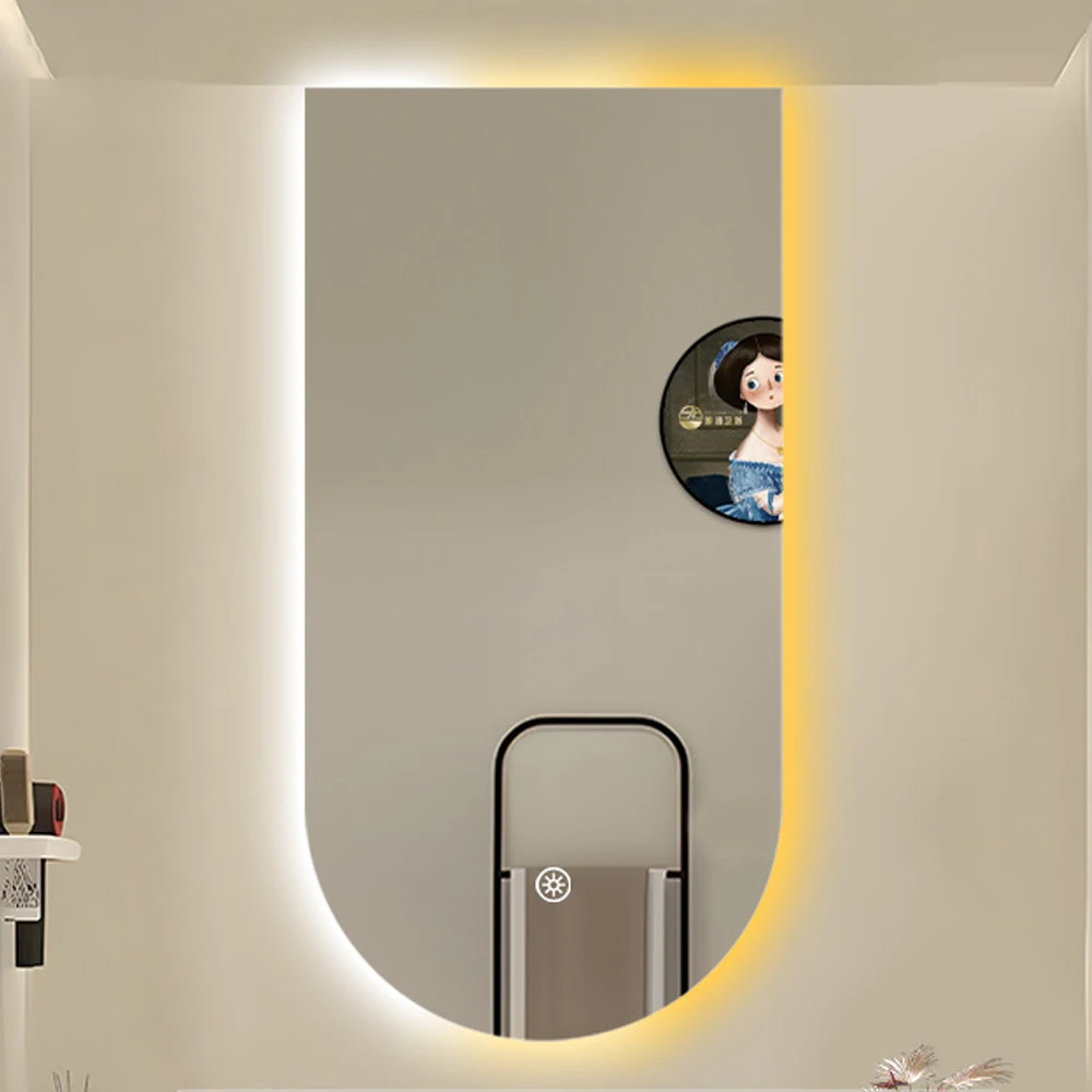 Decor Arch Door Shape Lighting Hand Induction Bluetooth Detection Antifogging Smart LED Mirror For Bathroom With Demister Pad