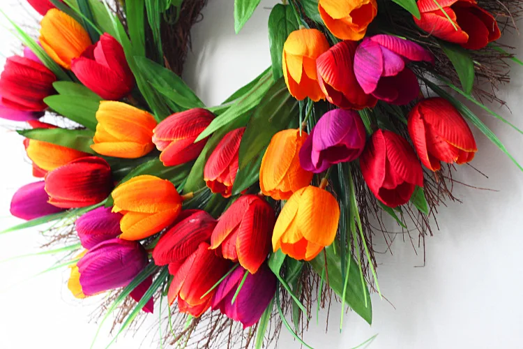 A-1397 45 см Шелковый весенний зеленый Тюльпановый венок для входной