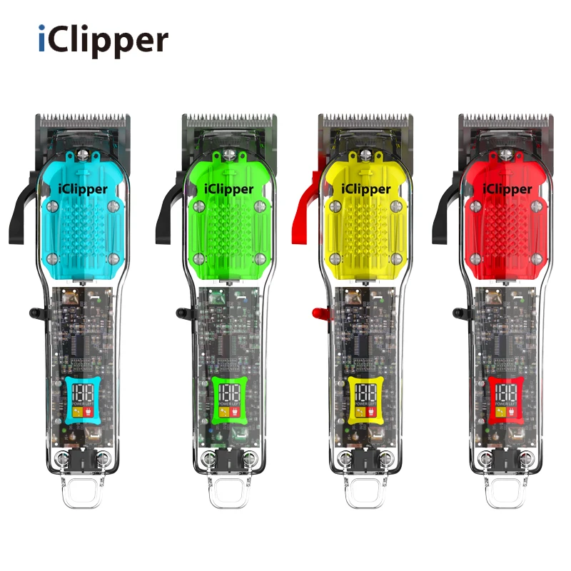 IClipper-Y11S Full Transparent Strong Power Professional Cordless Rechargeable Hair Cutter Kit Hair Trimmer for Barber Shop