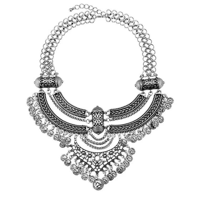 Boho моды Ретро Браслеты-шармы Большой себе Серебряная монета комплект короткий цепочка с кулоном ювелирные изделия из жемчуга для женщин ожерелья оптовая продажа от производителя
