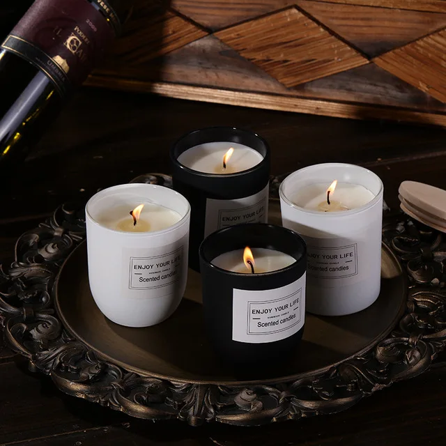 Simple Straight Sided Round Bottom Matte White Candle Jar with Wood Lid and Box Packing for Candle Making