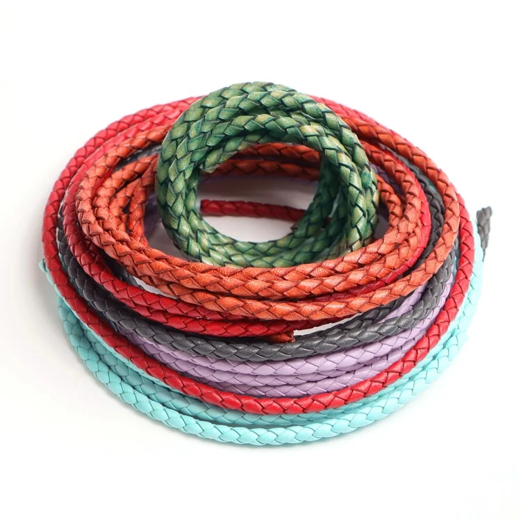 Genuine Cowhide 4mm 5mm 6mm Leather Cord Full Grain Flat Round Steel Wire Rope Braided Leather Cord Exotic Leather Cords