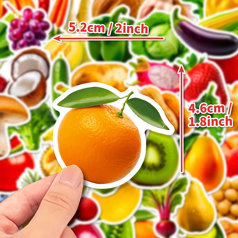 50PCS waterproof die-cut fruit and vegetable stickers for Kids usd For water bottles, luggage and notebooks