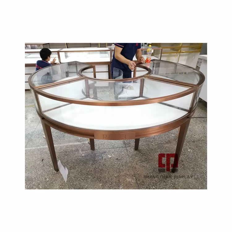 Luxury Store Metal Stainless Steel Round Glass Display Cabinet Counter Custom Luxury Jewelry Showcase Factory