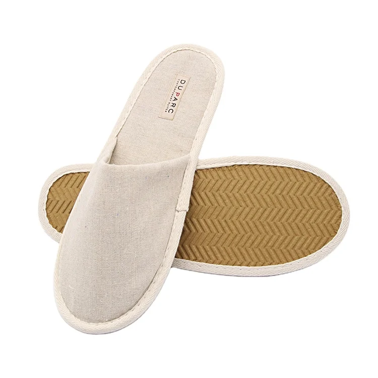 Customized Biodegradable 100% Cotton Closed-toe Disposable Slippers Non-slip Straw Sole Plastic-free Eco Friendly Hotel Slippers