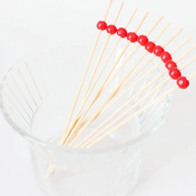 12CM Length Little Red Beige Beads Disposable Bamboo Mini Fruit Sticks