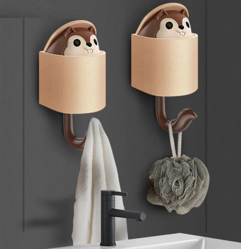 Home creative funny Cartoon Animal Squirrel Hiding Storage Bathroom Kitchen Hanging Hook Pasting Wall Hooks