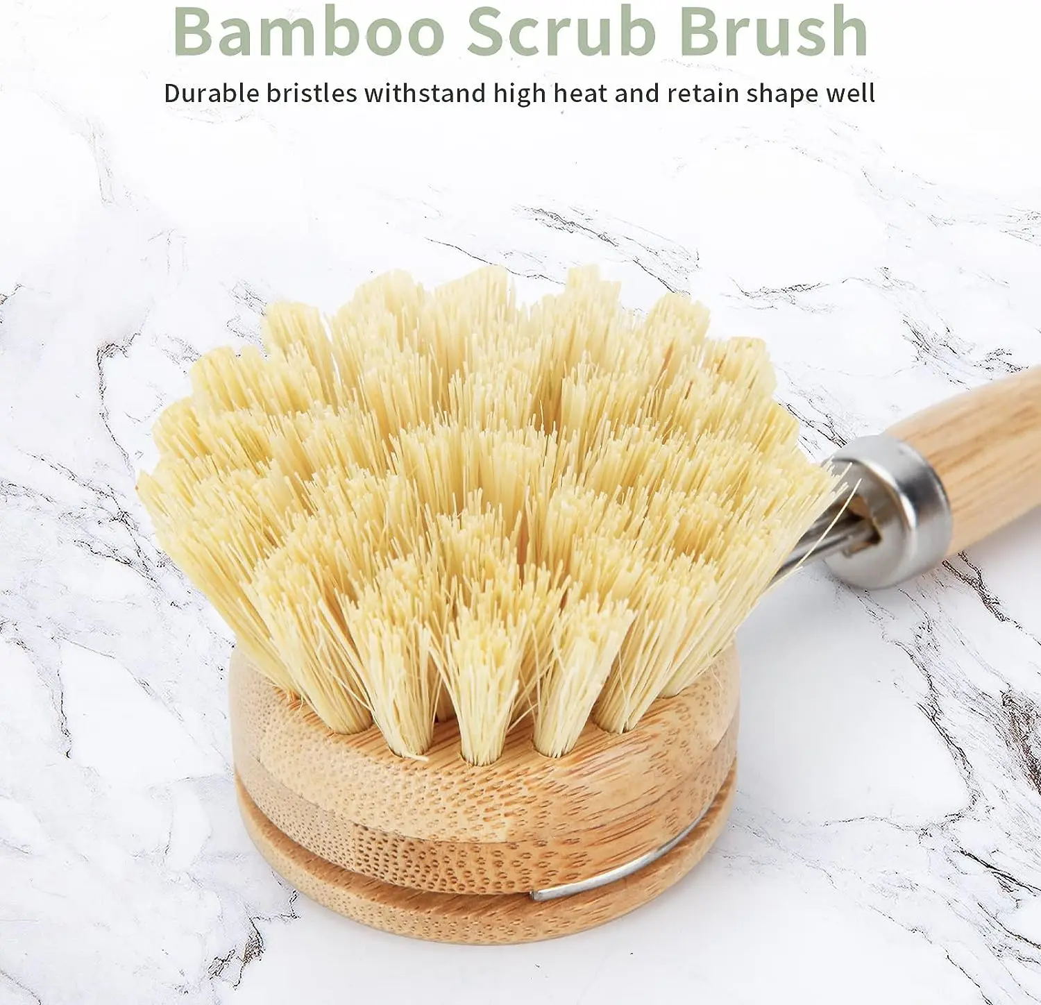 Bamboo Dish Brush with 4 Replacement Heads Eco Friendly Products Natural Dish Scrub Brush Durable Cleaning Brush Set