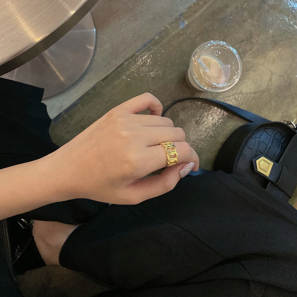 Alibaba Golden China Supplier 925 Sterling Silver 18k Gold Plated Jewelry Big Chunky Chain Adjustable Open Rings For 2022 Women