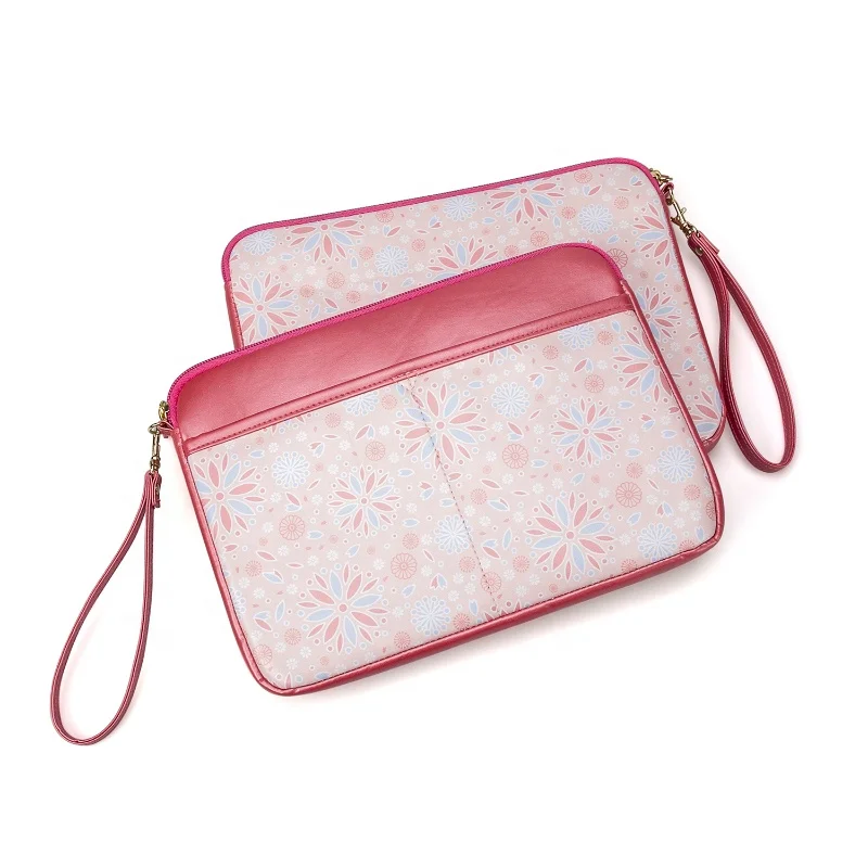 Wholesale Customized Logo PU leather  Fabric Print Bags  Laptop Sleeve Computer Case Zip Bag For Women