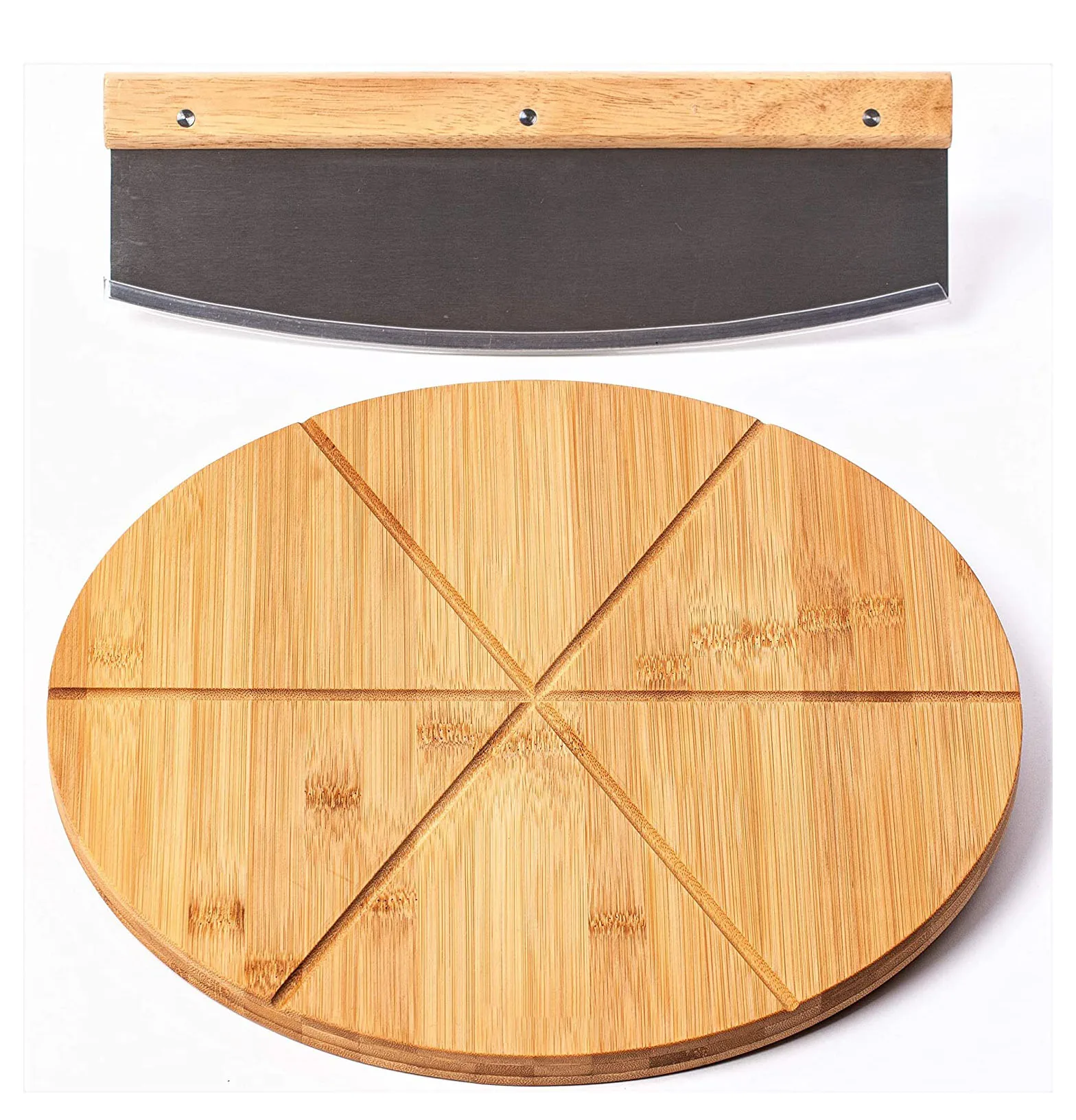 Double-Sided Wooden Cutting Board with Cutter Bamboo Pizza Board