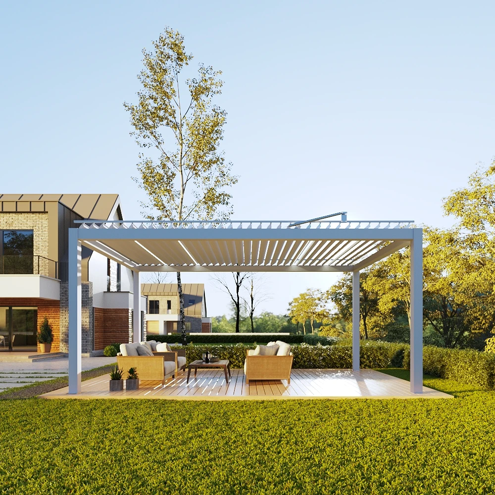 Villa Sunshade and Sun Terrace motorized canopy gazebo bioclimatic aluminium outdoor arches arbours bridge louvered pergola