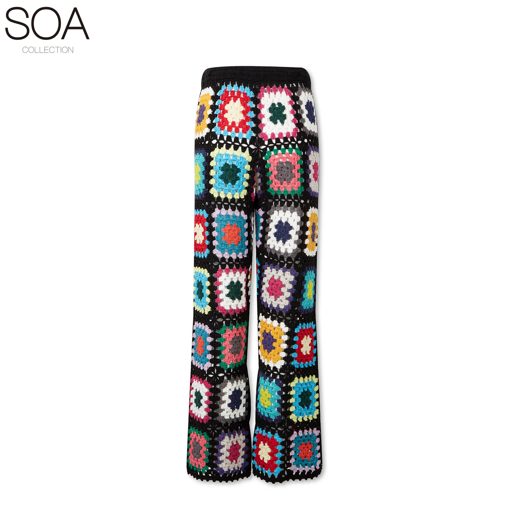 Ladies Crochet Wide Leg Pants Womens Knit Sweater Customize Trousers Knitted Clothes Multicolor Loose Mid Waist High Street