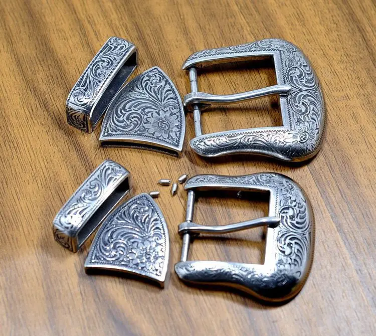 Inner width2.5cm 3.0cm 3.5cm 4.0cm zinc alloy western 3 pieces buckle set single prong pin buckle