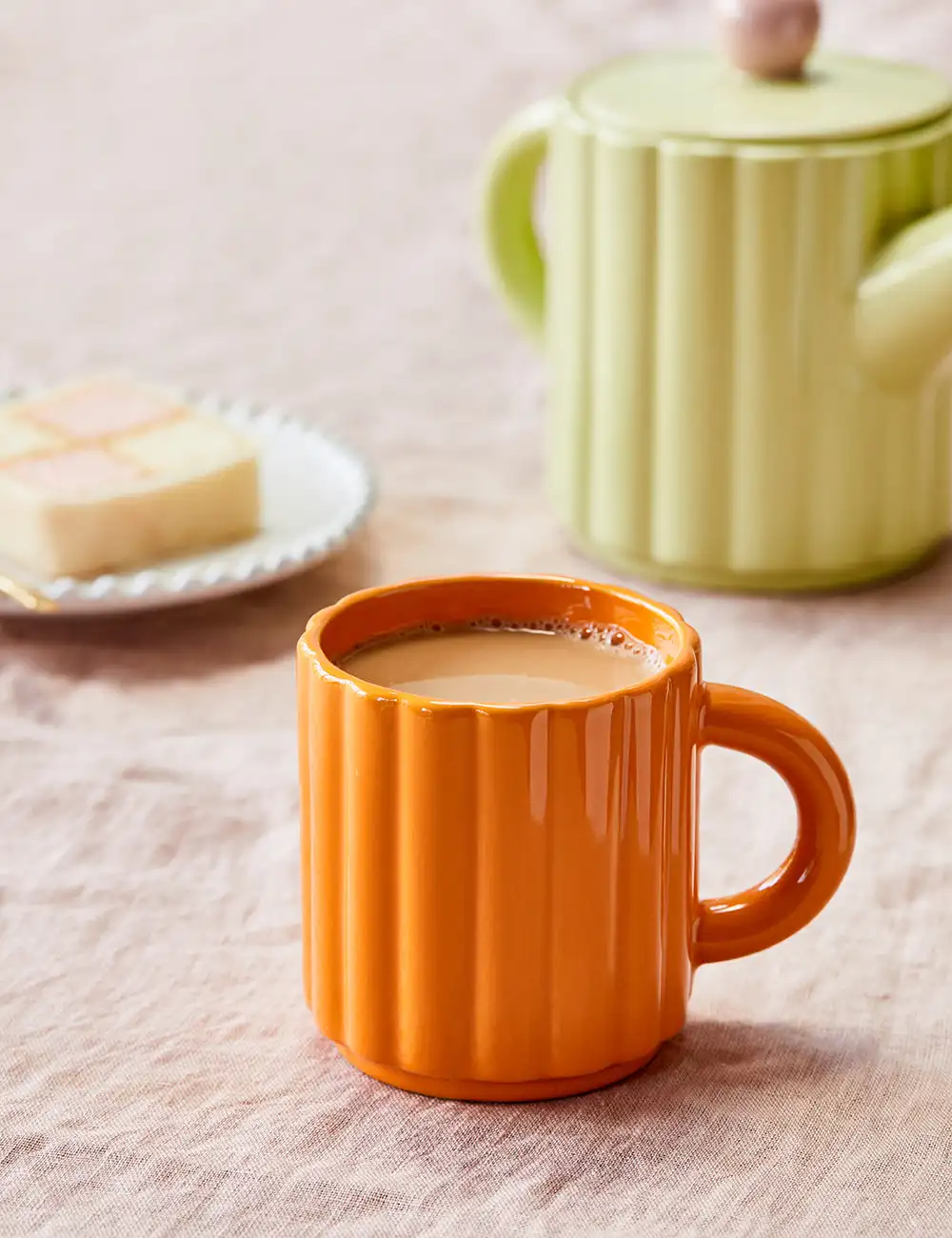 Gifts macaron color stripe embossed coffee and tea sets unique porcelain tea pot and cup set