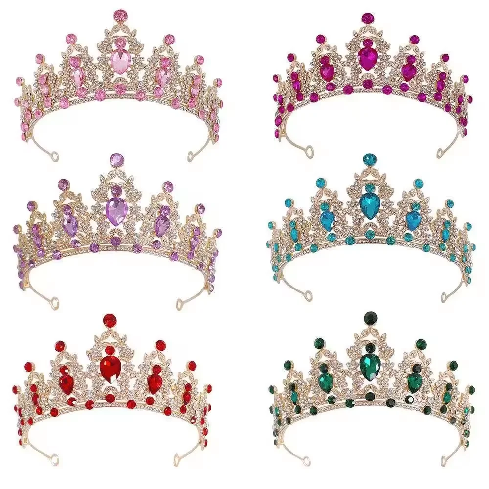 Wholesale European and American bridal crown alloy color rhinestone hair band headdress jewelry flower decoration crown