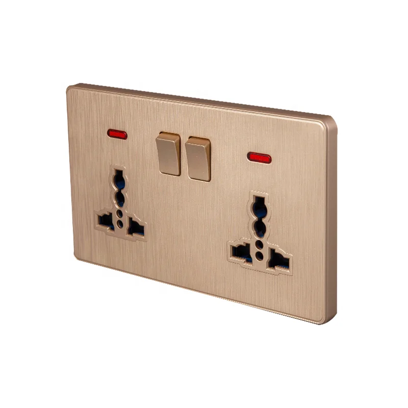 Household 86*146mm multi-purpose wall socket and switch PC golden brushed neon light 45A 110V 250V switch