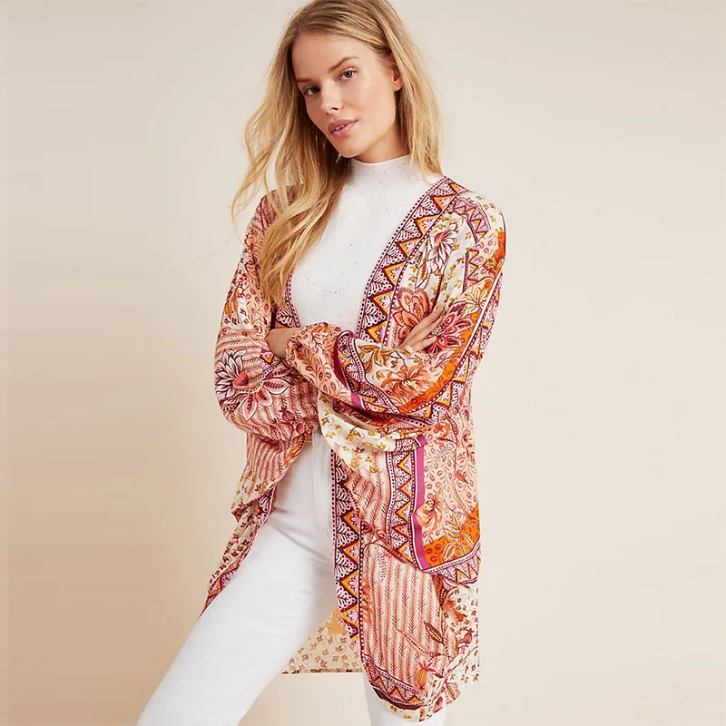 Madeline Cocoon Kimono Oversize Loose Fit Lantern Sleeve Floral Print Boho Kimonos Cover Ups Tops