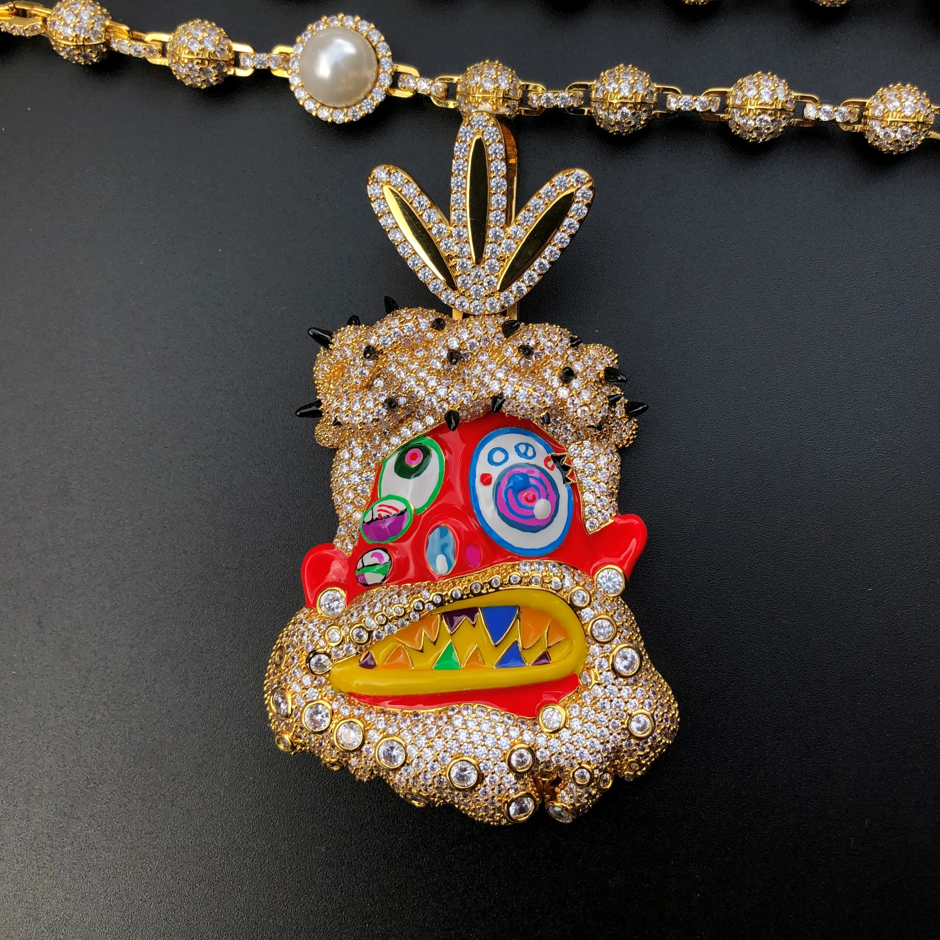 CSJY Hip Hop Jewelry Dripping Oil Gold Diamond Iced Out Happy Face Charm Pendant