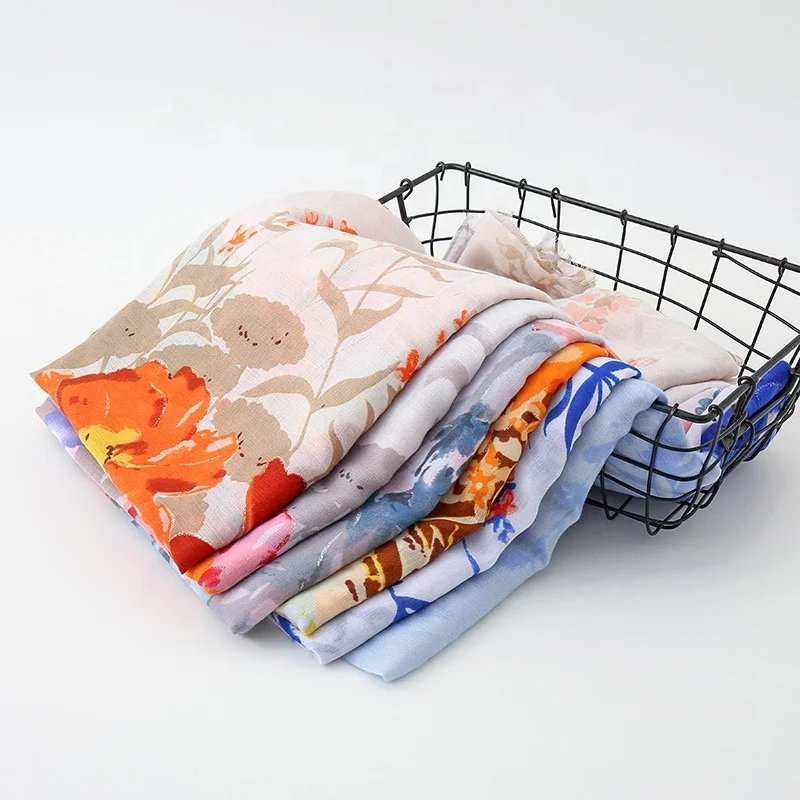 Хиджаб из модала и хлопка, шарф из вискозы и хлопка, шаль с принтом, накидки с принтом, оптовая продажа с фабрики, индивидуальный дизайн, напечатанный Женский логотип на заказ