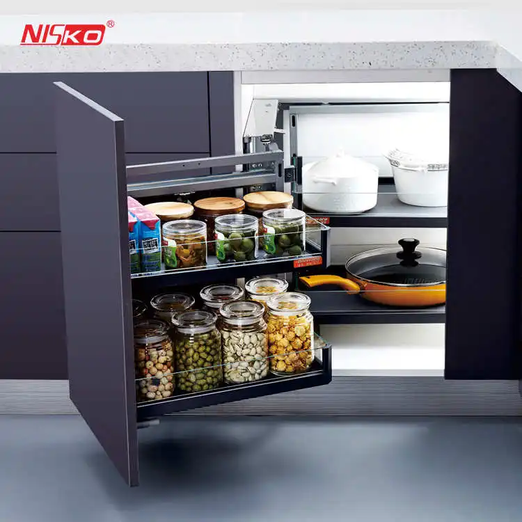 Kitchen cabinet tall units with pull out storage baskets