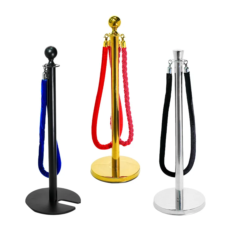 Stainless  Customized Luxury Traffic Stanchion Retractable Belt Queue Line Crowd Control Stanchion Stand  Red Twisted Rope