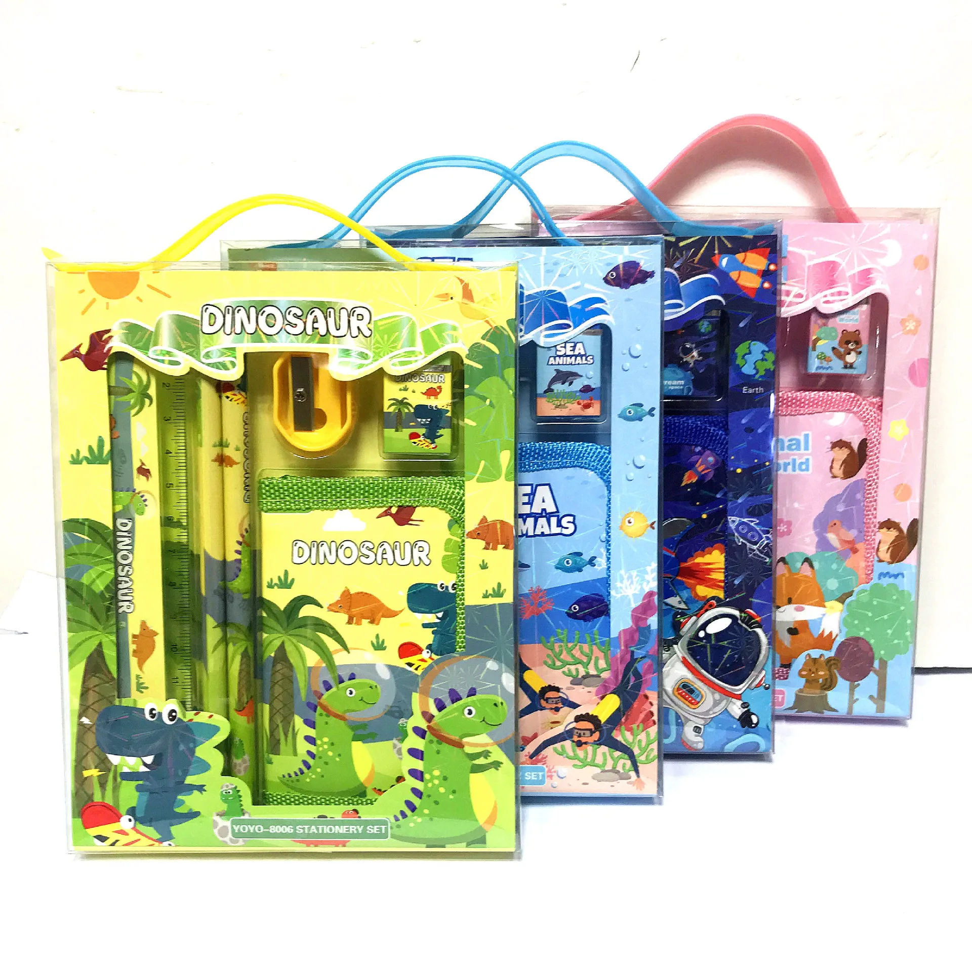 Детские школьные принадлежности для детского сада Подарочная коробка с мультипликационным рисунком для студентов мальчиков девочек набор канцелярских принадлежностей с динозавром