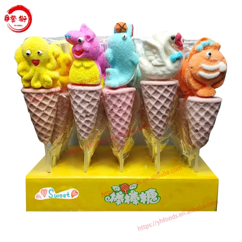 Icecream cone marshmallow pop Cartoon sweets cotton handmade decorated candy sweets lollipop