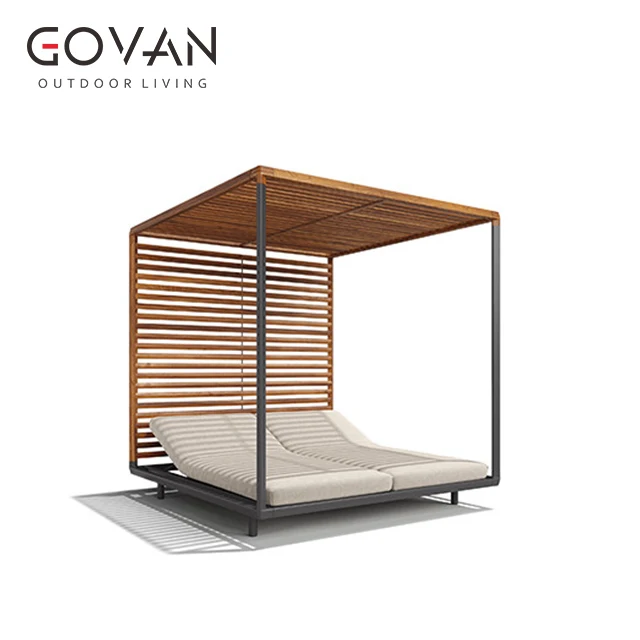 
Hotel big canopy sun bed Garden Pool Waterproof Patio brushed aluminum Double lounger Furniture Square Outdoor Daybed 