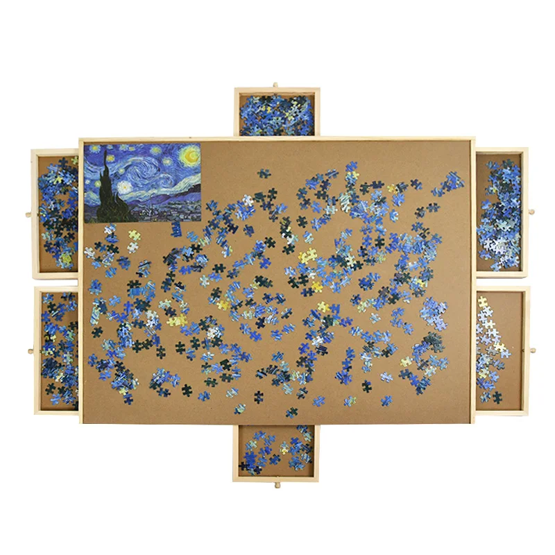 Practical High Quality Education Toys Wooden Children Toys 6 Drawers Jigsaw Wooden Puzzle Table Pine Wood Educational Toy