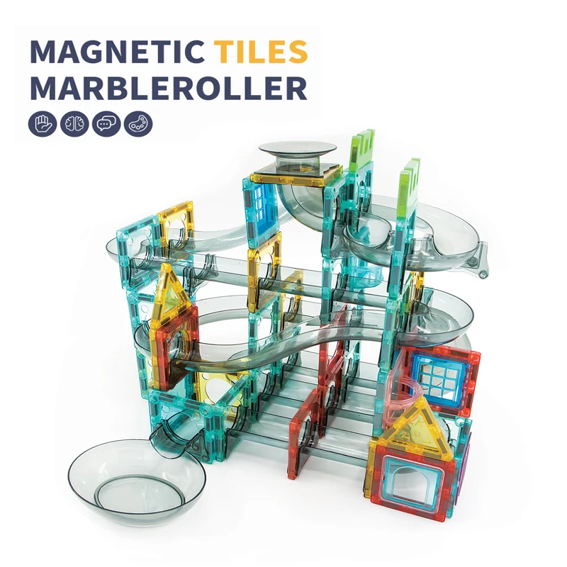 100pcs Colorful Marble Run Magnetic Construction Block Set Roll Ball Track Toy Plastic Kids Maze Building Toy