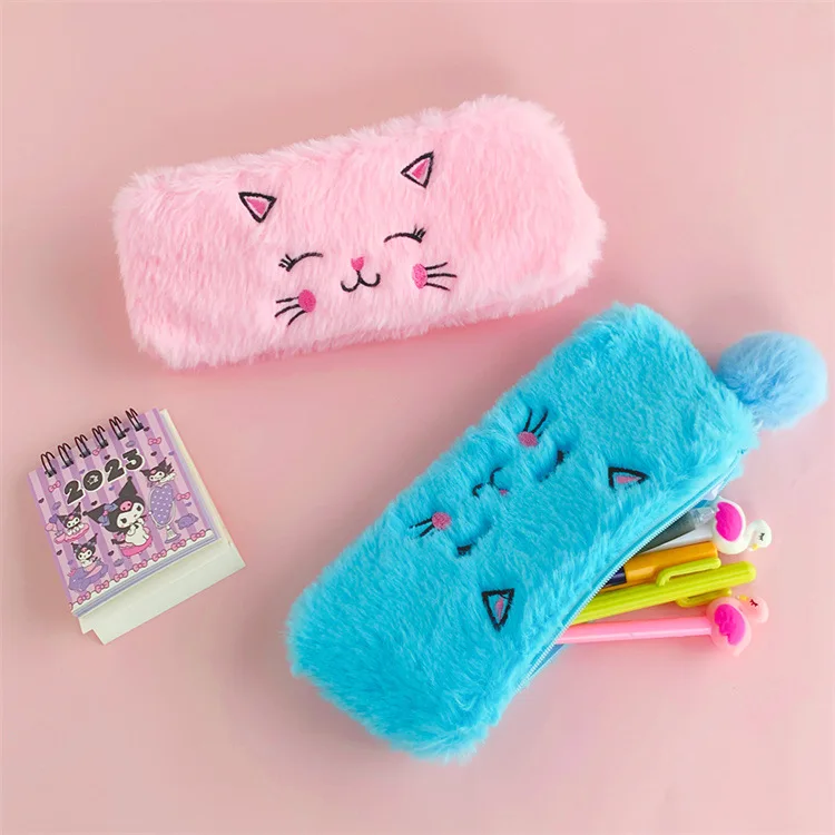 Korean stationery products online cartoon animal shaped cute kids pencil case bag school kids plush pen bag for girls