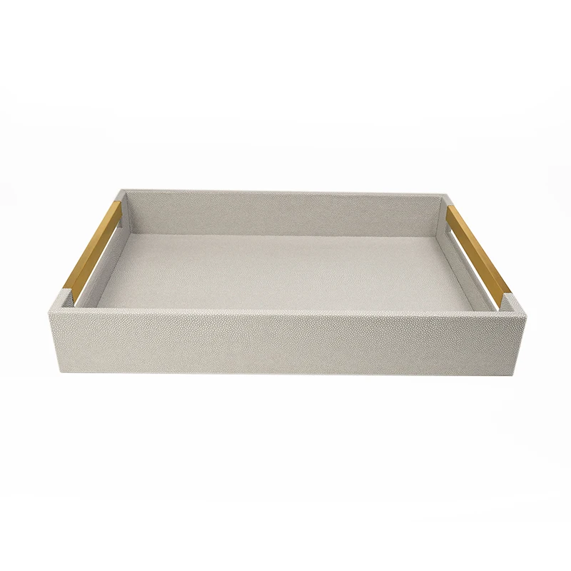 Rolling Tray Metal Handle Accessories Faux Leather Wholesales Hot Sale Custom Shagreen PU Cookies Food Serving Tray Gold Support With SABER Certificate