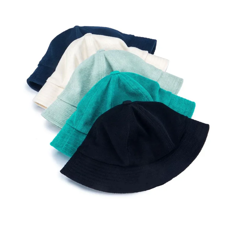wholesale high quality unisex 100% Polyester bucket hats terry towel cloth blank plain bucket hat