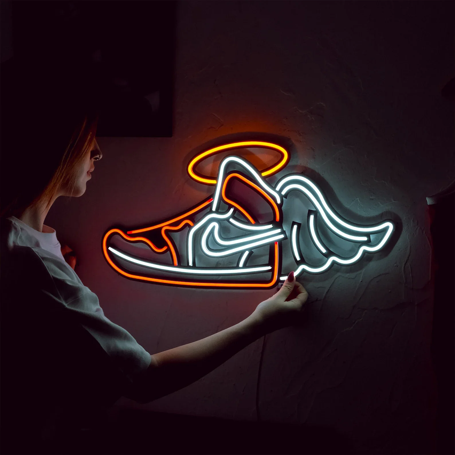 Cailemeng Flying Jordan  Wall Decor, Sneaker Led Teenage Bedroom Decor, Shoes Decor Led Wall Sign Murall Game Room Neon Sign