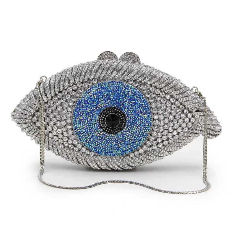 Luxury design eye shape diamond chain wedding handbag clutch purse women crystal evening bag