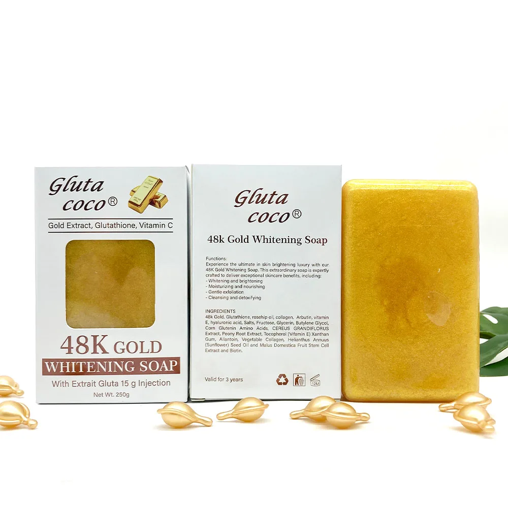 Gluta coco 48K Gold Whitening Soap with Glutathion & Vitamine C Moisturizer Remove Hyperpigmentation Natural Whitening Face Soap